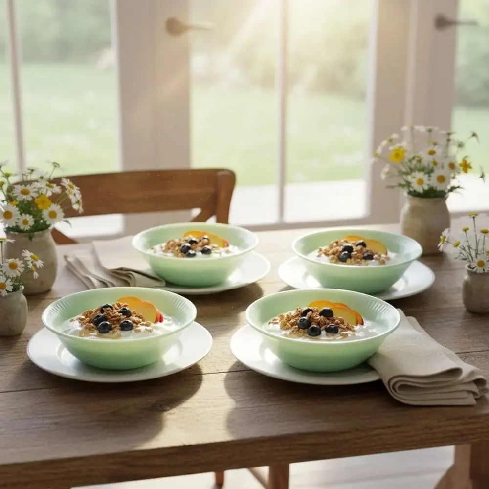 7 Fire King Jadeite Jane Ray Dessert Bowls-Anchor Hocking-Vintage Set-Berry-Milk
